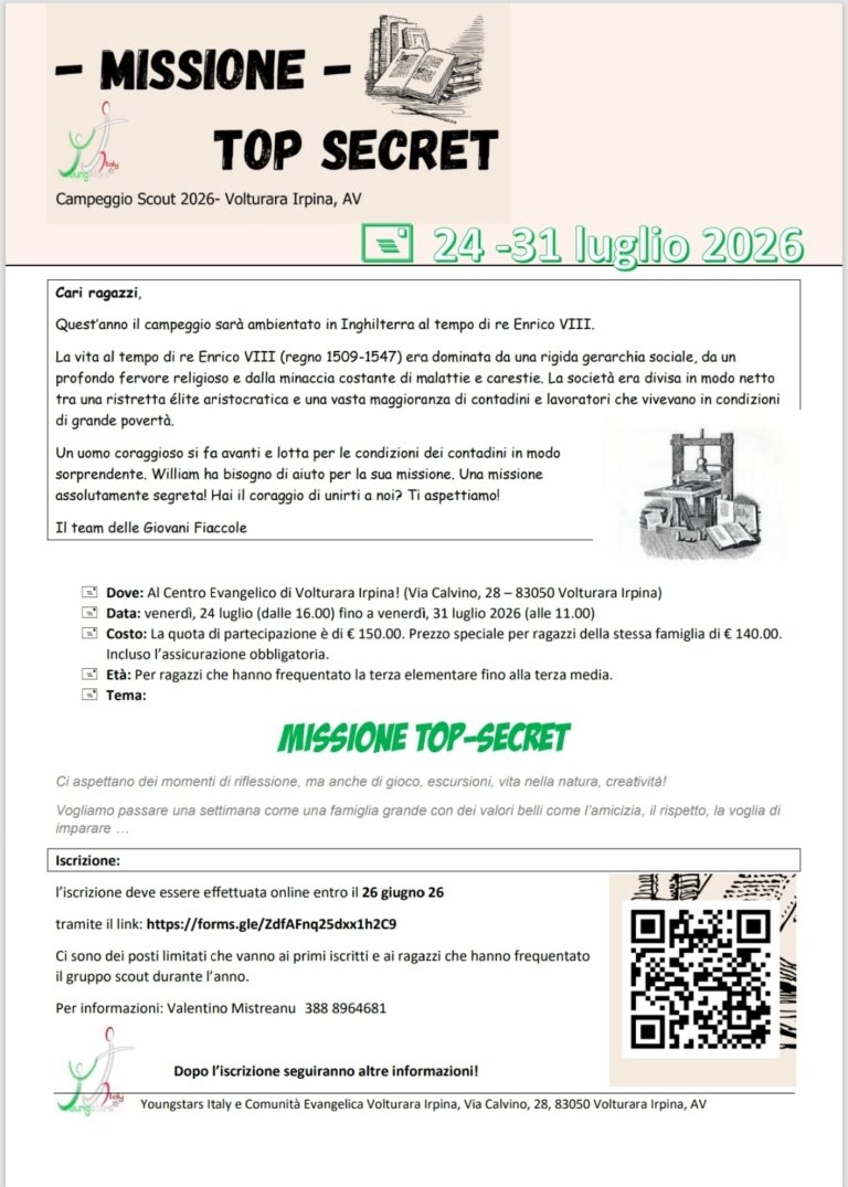 Locandina campo scout Top Secret 2026 a Volturara Irpina