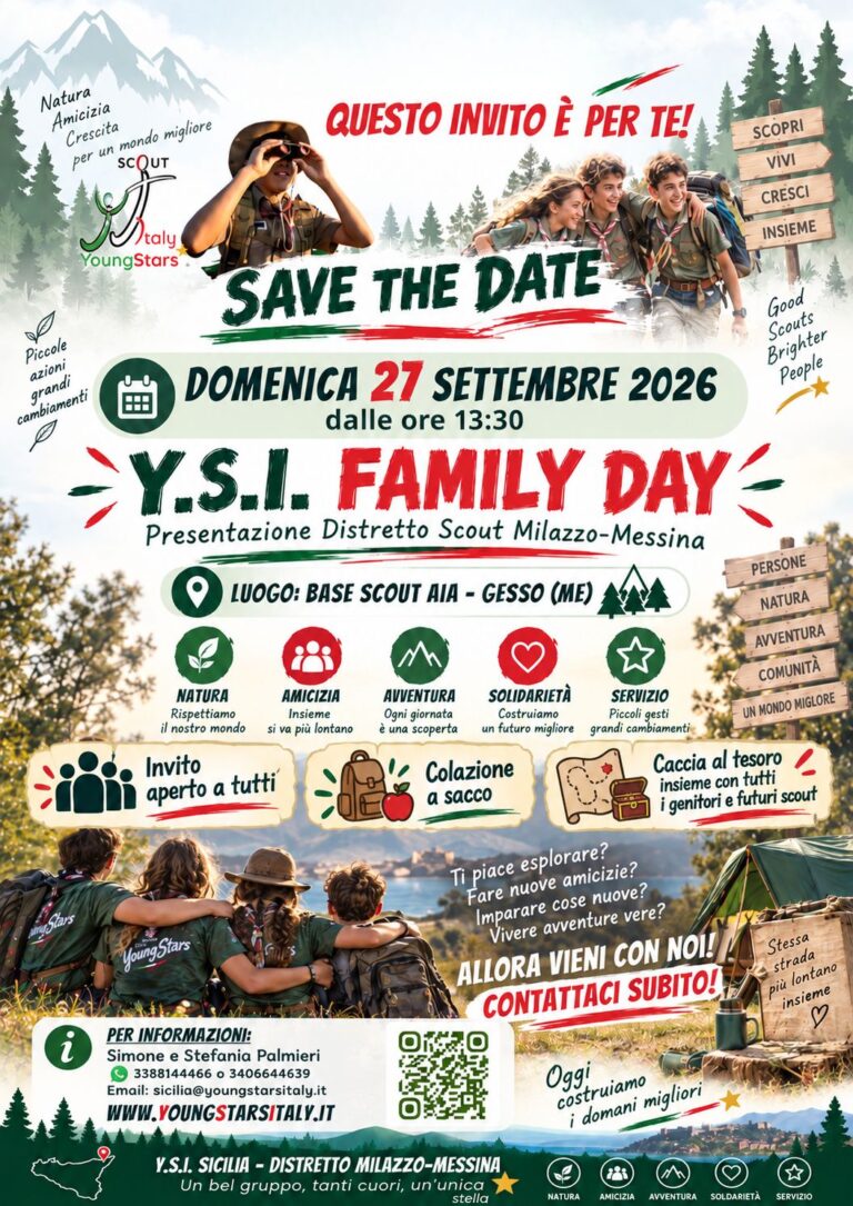 Locandina Y.S.I. Family Day 2026 del distretto scout Milazzo-Messina